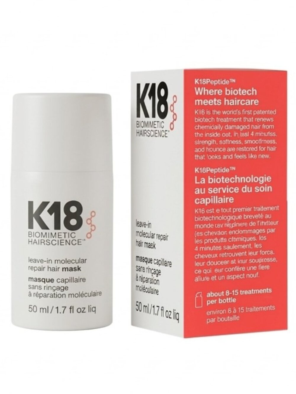 K18 Leave-In Molecular Repair Hair Mask 50ml Strengthens & Restores Damaged Hair